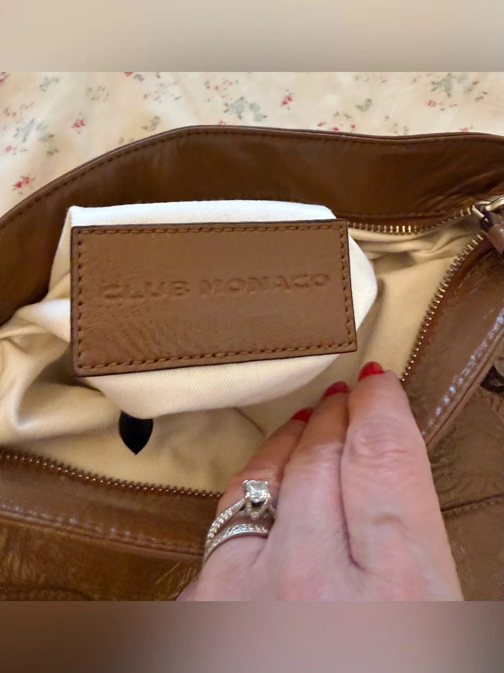 Club Monaco Y2K Cognac Brown Patent Leather Fold-Over Clutch Bag